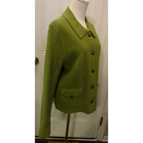 Carole Little Jacket Vintage Green 100% Wool Metal Button Front Pockets Size L - Picture 5 of 7